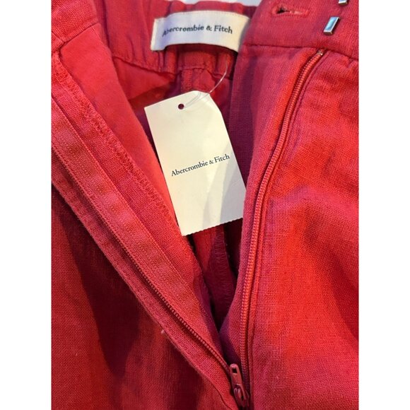 Abercrombie & Fitch Shorts Women's L Red Ultra High Rise Linen Blend Pleated - Picture 4 of 6